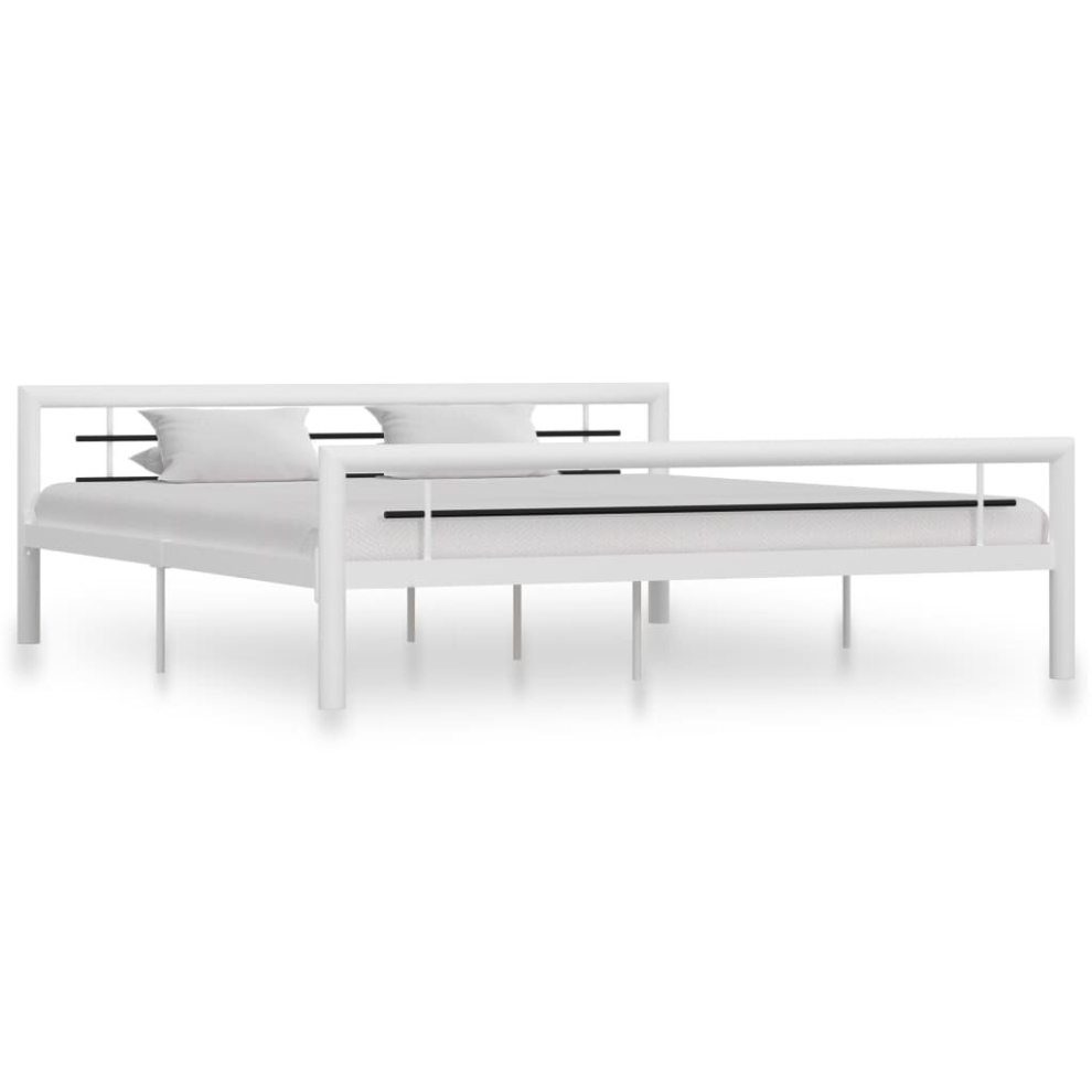 vidaXL Bed Frame Bed Base Bedstead White and Black Metal 180x200 cm Super King