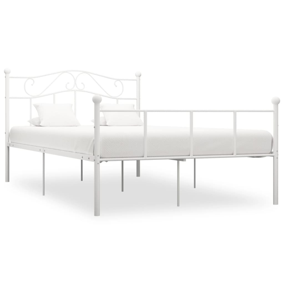 vidaXL Bed Frame White Metal 140x200cm Elegant Classic Bedroom Furniture