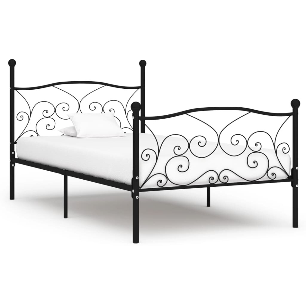 vidaXL Bed Frame with Slatted Base Black Metal 90x200cm Bedroom Furniture