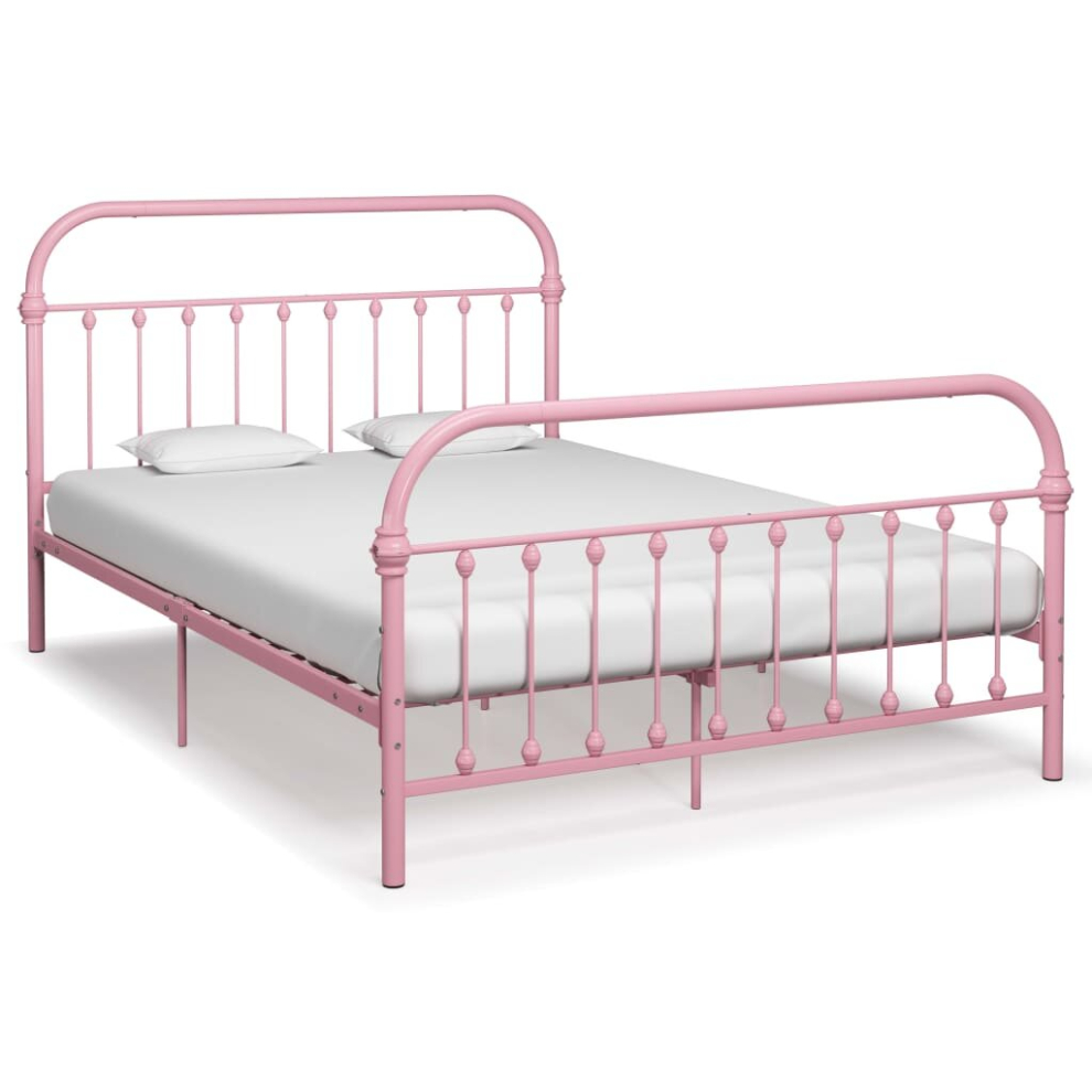 vidaXL Bed Frame Metal Pink 160x200cm Bedroom Furniture Sleeping Double Bed