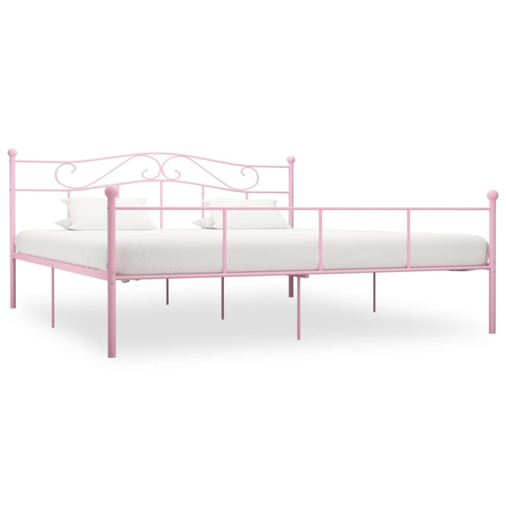 Vidaxl Bed Frame Pink Metal 180X200cm 6Ft Super King Base Bedroom Furniture