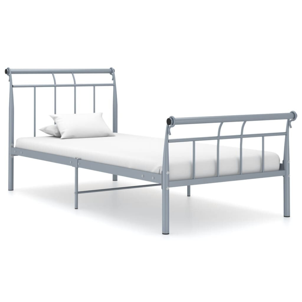 vidaXL Bed Frame Grey Metal 90x200 cm Bedroom Furniture Bed Base Bedstead