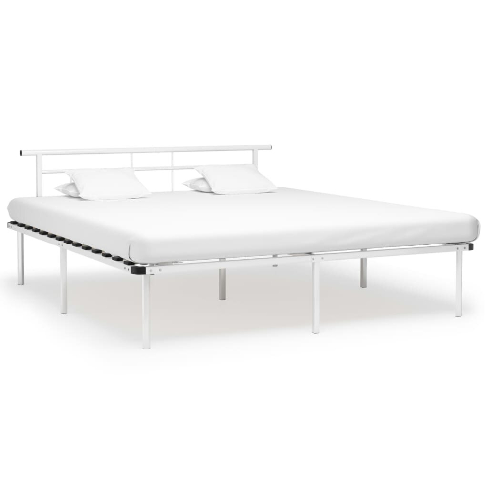 vidaXL Bed Frame White Metal 180x200 Cm 6FT Super King Bedroom Home Furniture