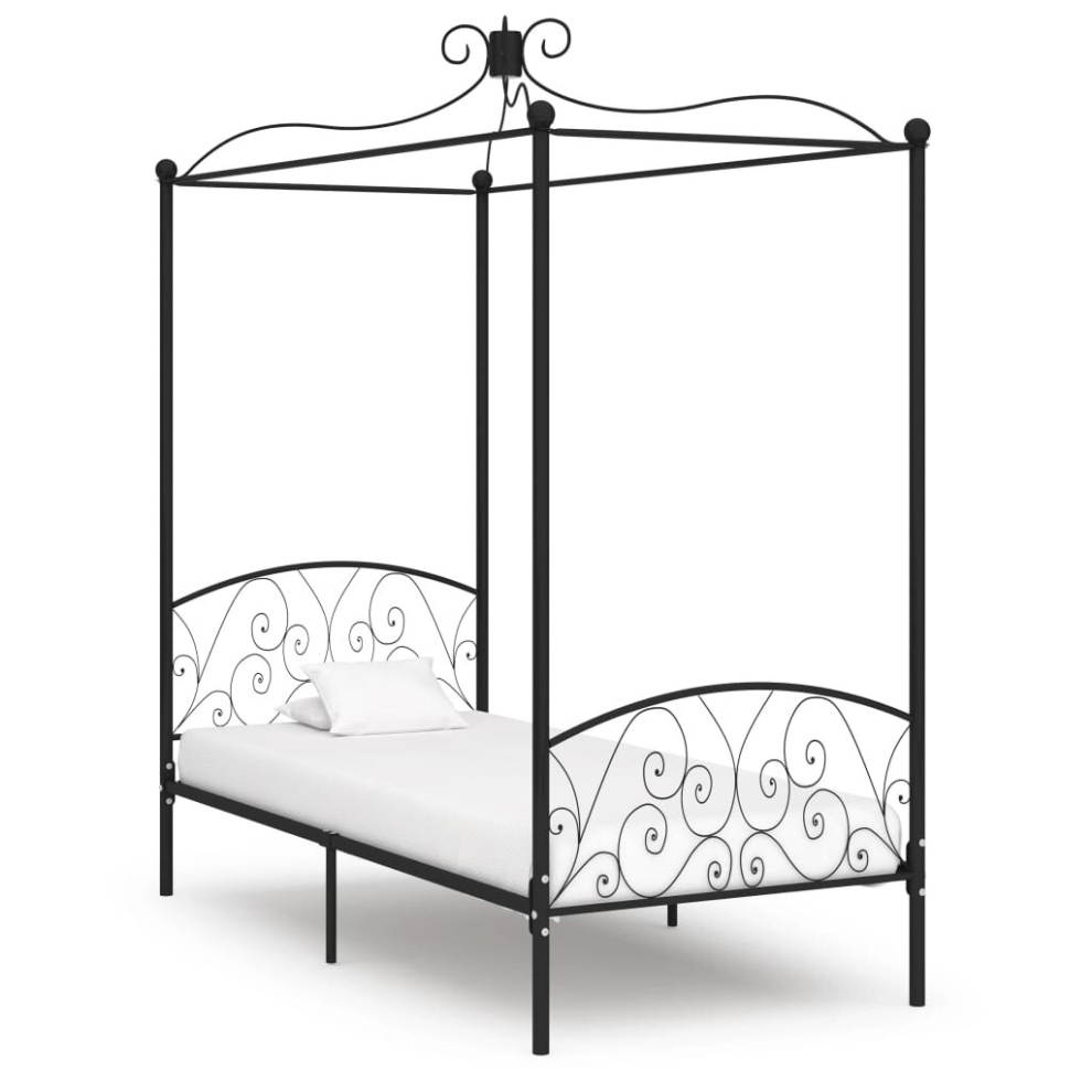 vidaXL Canopy Bed Frame Black Metal 90x200cm Bedroom Single Beds Furniture