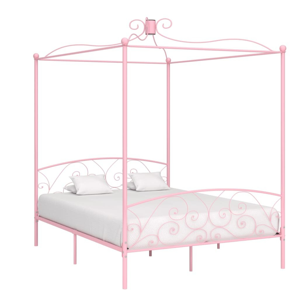 vidaXL Canopy Bed Frame Bed Base Bedstead Pink Metal 180x200 cm Super King