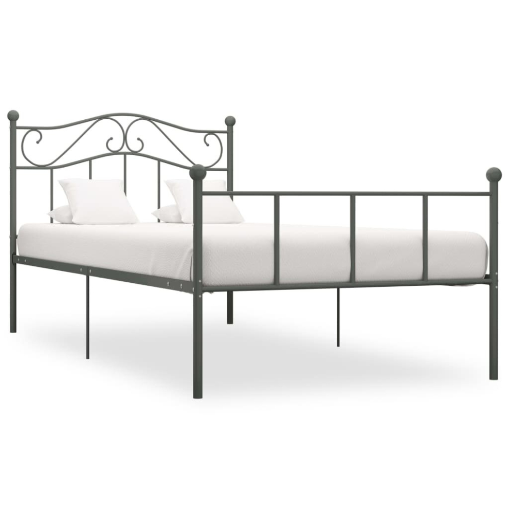 vidaXL Bed Frame Grey Metal 90x200cm Elegant Solid Classic Bedroom Furniture