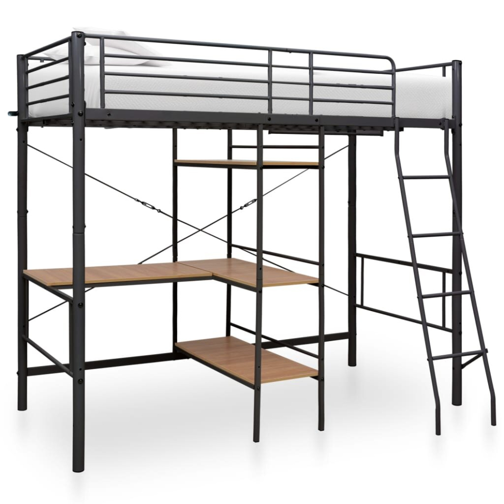 Vidaxl Bunk Bed With Table Frame Grey Metal 90X200cm Loft Beds Twin Sleeper