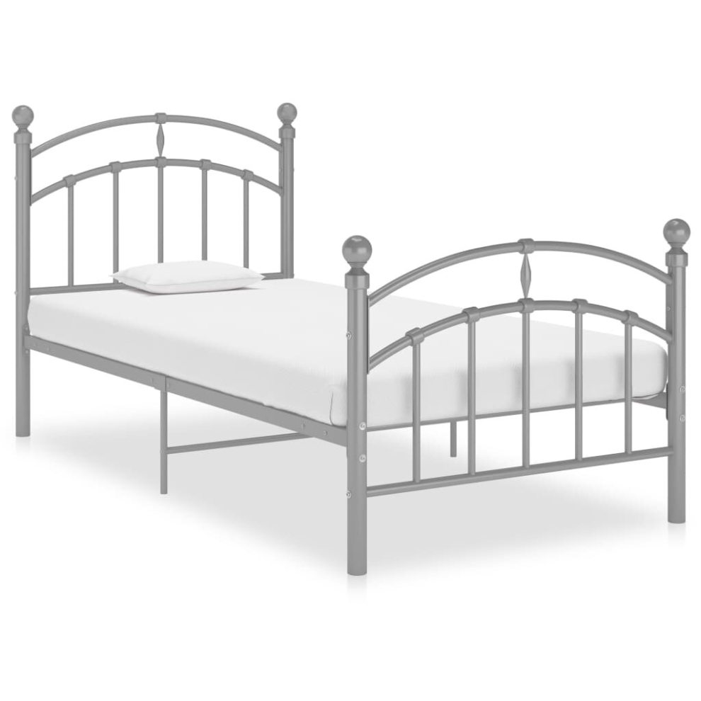 vidaXL Bed Frame Grey Metal 100x200 cm Bedroom Adults Kids Bed Base Bedstead