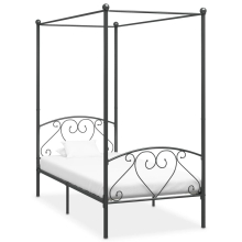 vidaXL Canopy Bed Frame Grey Metal 100x200 cm - Slatted Base, Single Bed 284441
