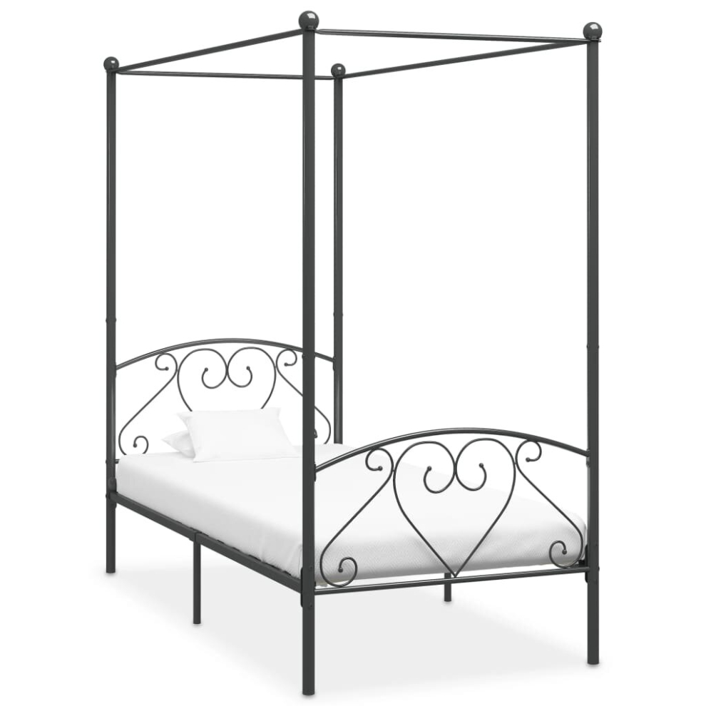 vidaXL Canopy Bed Frame Grey Metal 100x200cm Single Base Bedroom Furniture