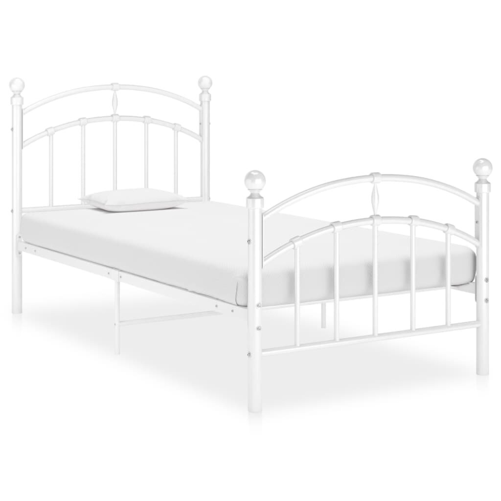 vidaXL Bed Frame White Metal 100x200 cm Bedroom Adults Kids Bed Base Bedstead