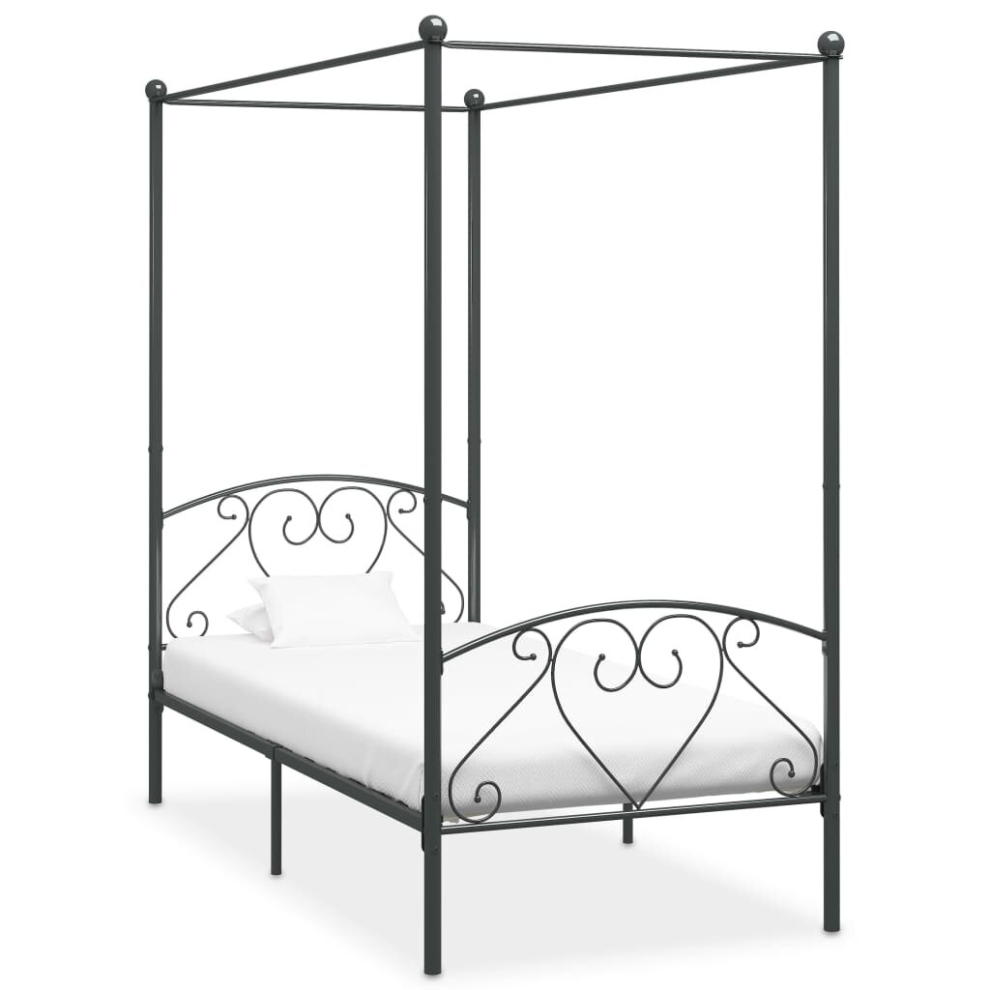 vidaXL Canopy Bed Frame Grey Metal 90x200cm Single Base Bedroom Furniture