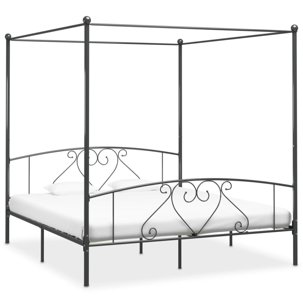 Vidaxl Canopy Bed Frame Grey Metal 200X200cm Double Base Bedroom Furniture