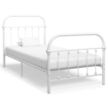 vidaXL Bed Frame White Metal 90x200cm Light Solid Bedroom Furniture Single Bed