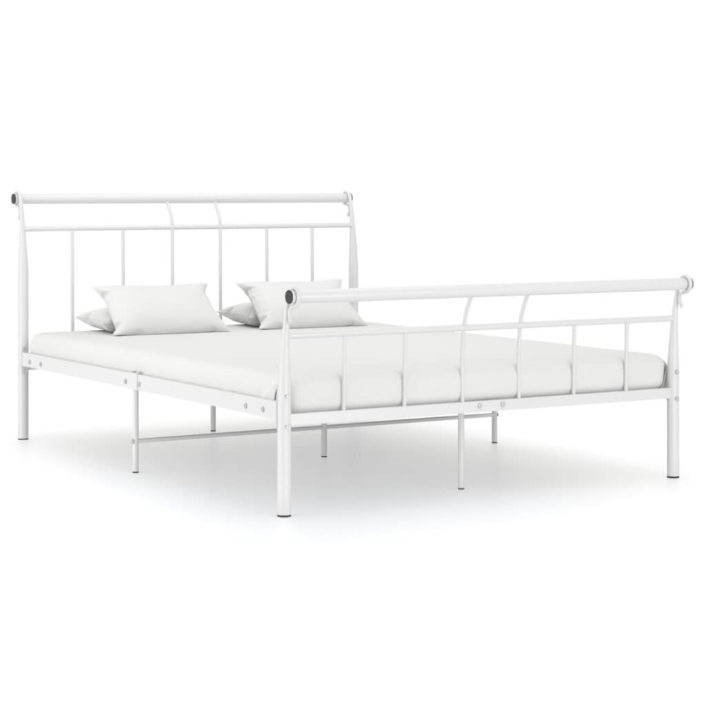 vidaXL Bed Frame White Metal 140x200 Cm Bedstead Bedroom Furniture Double Bed