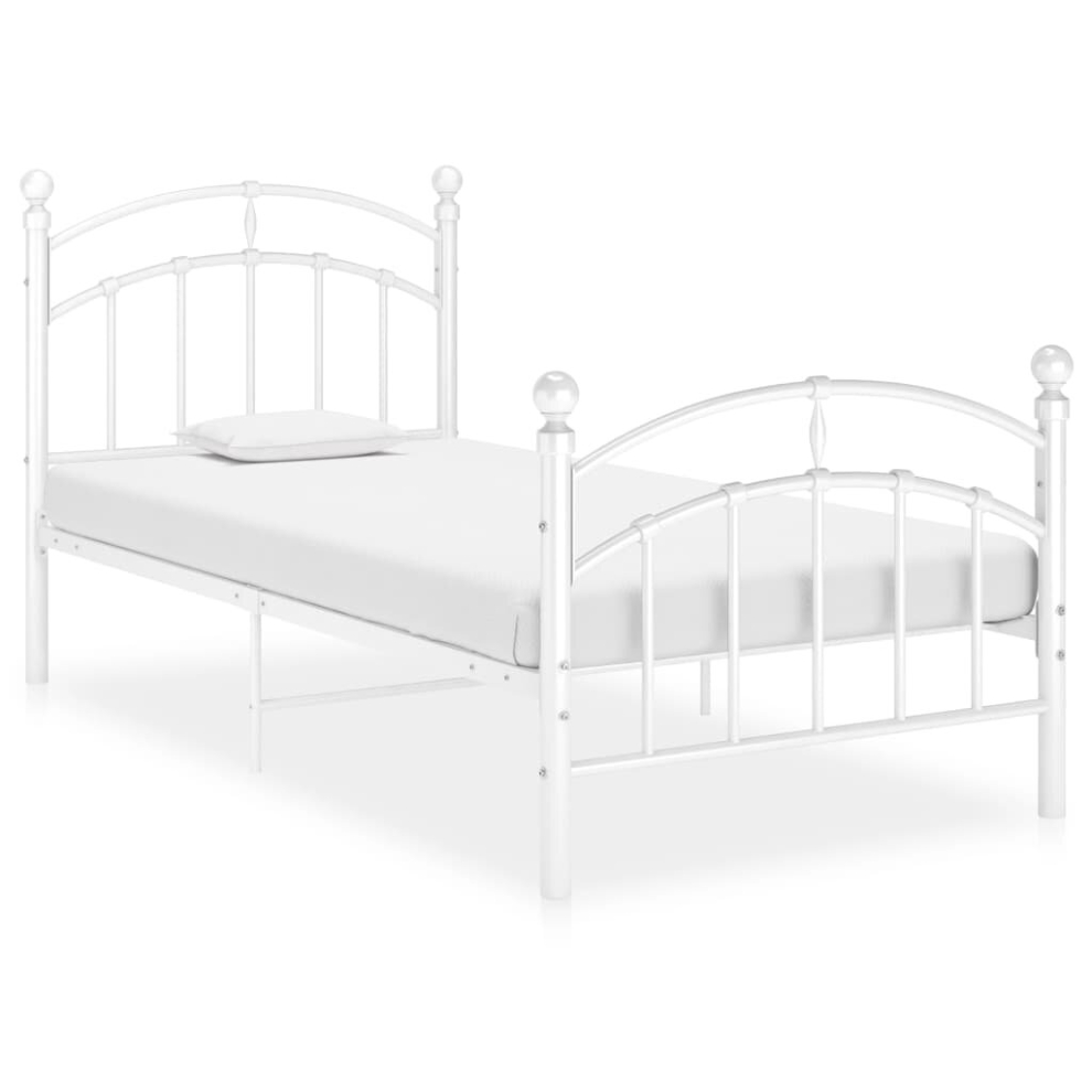 vidaXL Bed Frame White Metal 90x200 Cm Bedroom Adults Kids Bed Base Bedstead