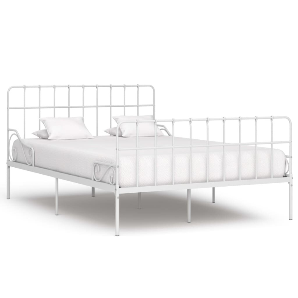 vidaXL Bed Frame with Slatted Base White Metal 140x200cm Bedroom Furniture