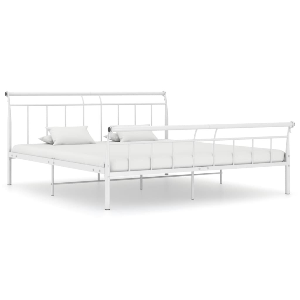 Vidaxl White Bed Frame Bed Base Mattress Foundation Metal 180X200 Cm Super King