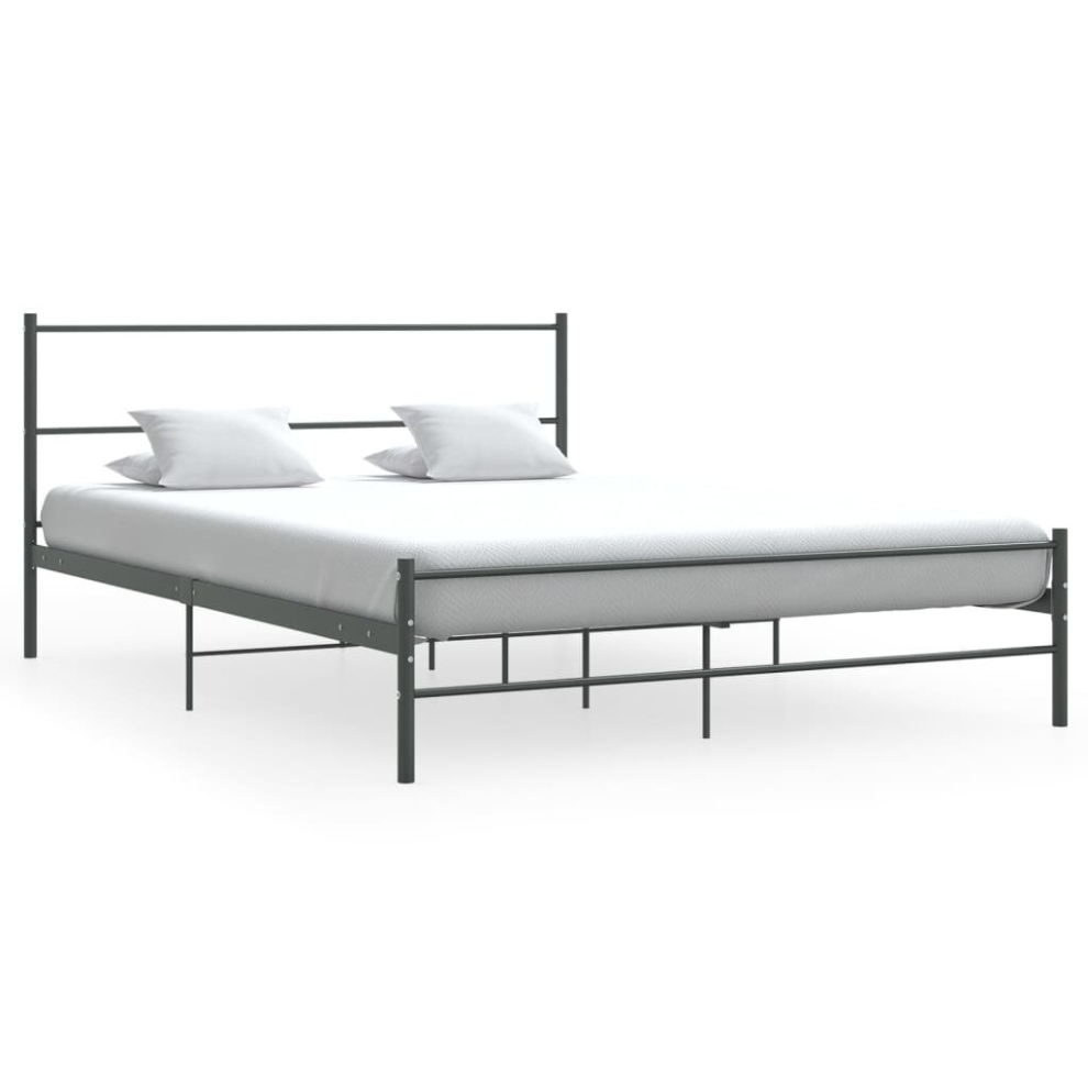 vidaXL Bed Frame Grey Metal 140x200cm Double Solid Base Bedroom Furniture