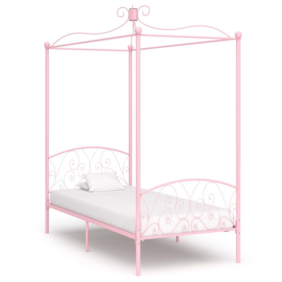 vidaXL Canopy Bed Frame Pink Metal 90x200cm Bedroom Single Beds Furniture