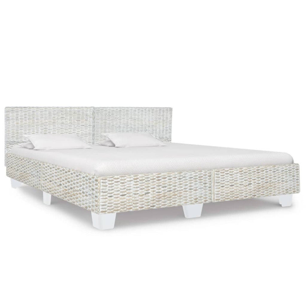 vidaXL Bed Frame Bed Base Bedstead Grey Natural Rattan 180x200 cm Super King