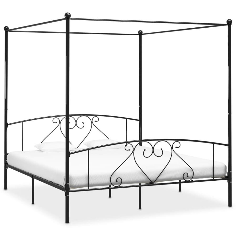 vidaXL Canopy Bed Frame Black Metal 200x200cm Double Base Bedroom Furniture