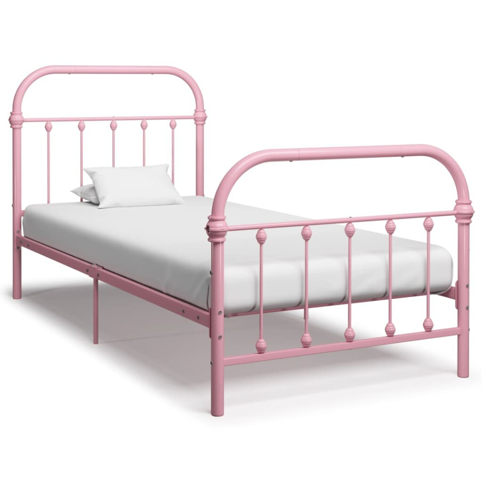 Vidaxl Bed Frame Pink Metal 100X200cm Light Solid Bedroom Furniture Single Bed