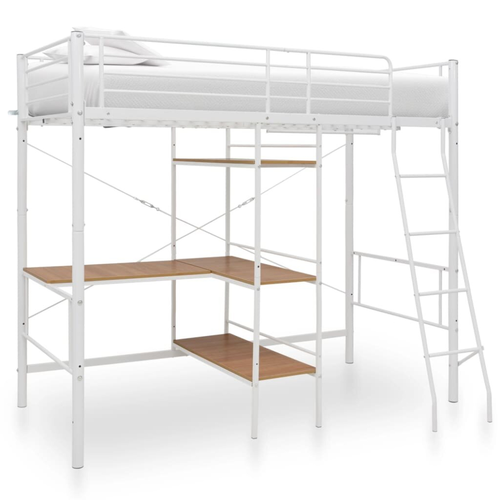 vidaXL Bunk Bed with Table Frame White Metal 90x200cm Loft Beds Twin Sleeper