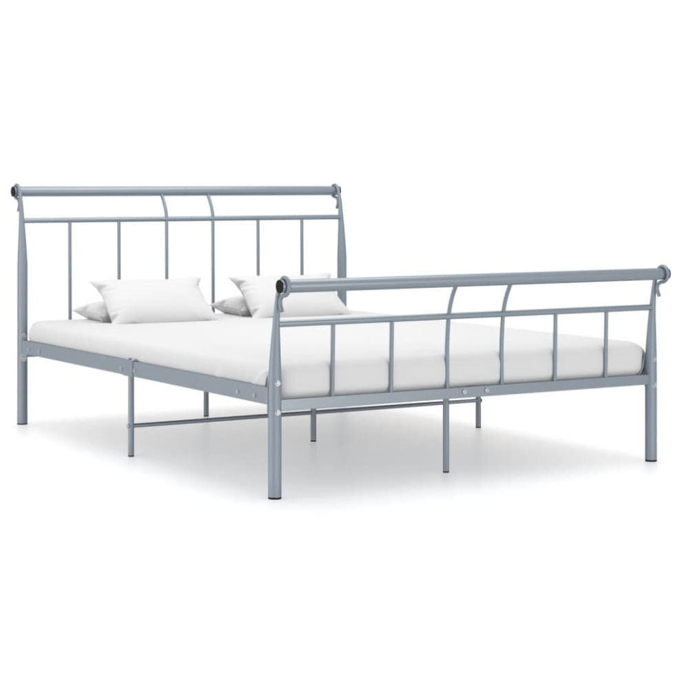 vidaXL Bed Frame Grey Metal 140x200 cm Bedstead Bedroom Furniture Double Bed