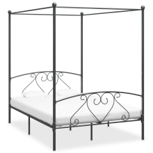 vidaXL Canopy Bed Frame Grey Metal 160x200cm Double Base Bedroom Furniture