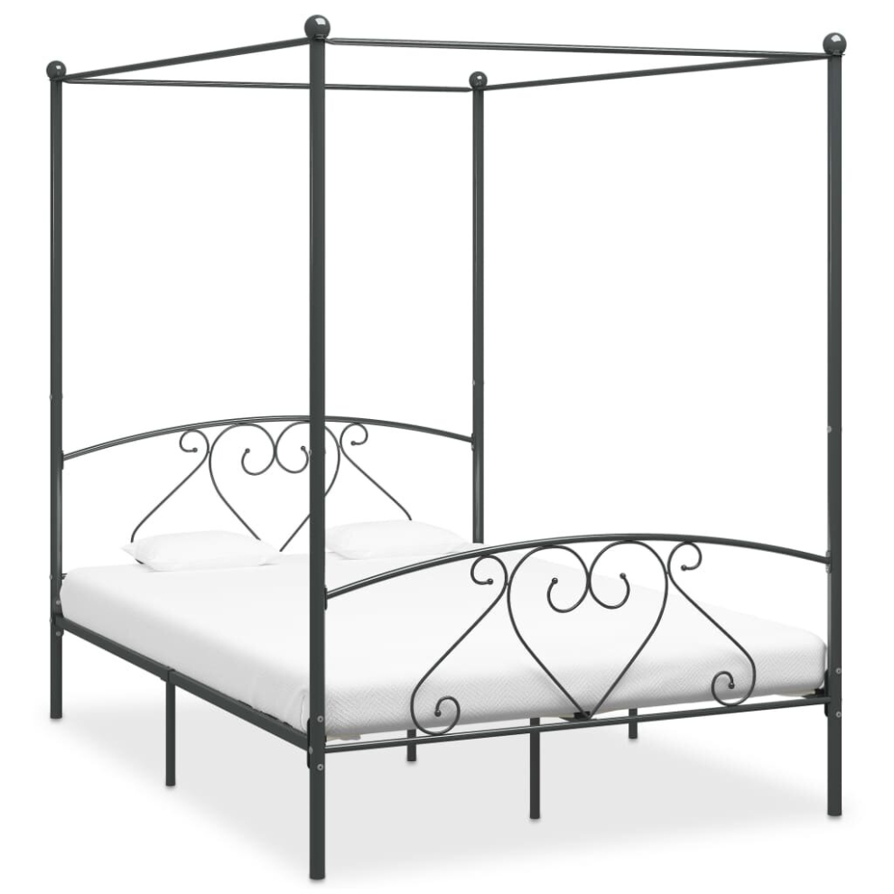 vidaXL Canopy Bed Frame Grey Metal 160x200cm Double Base Bedroom Furniture