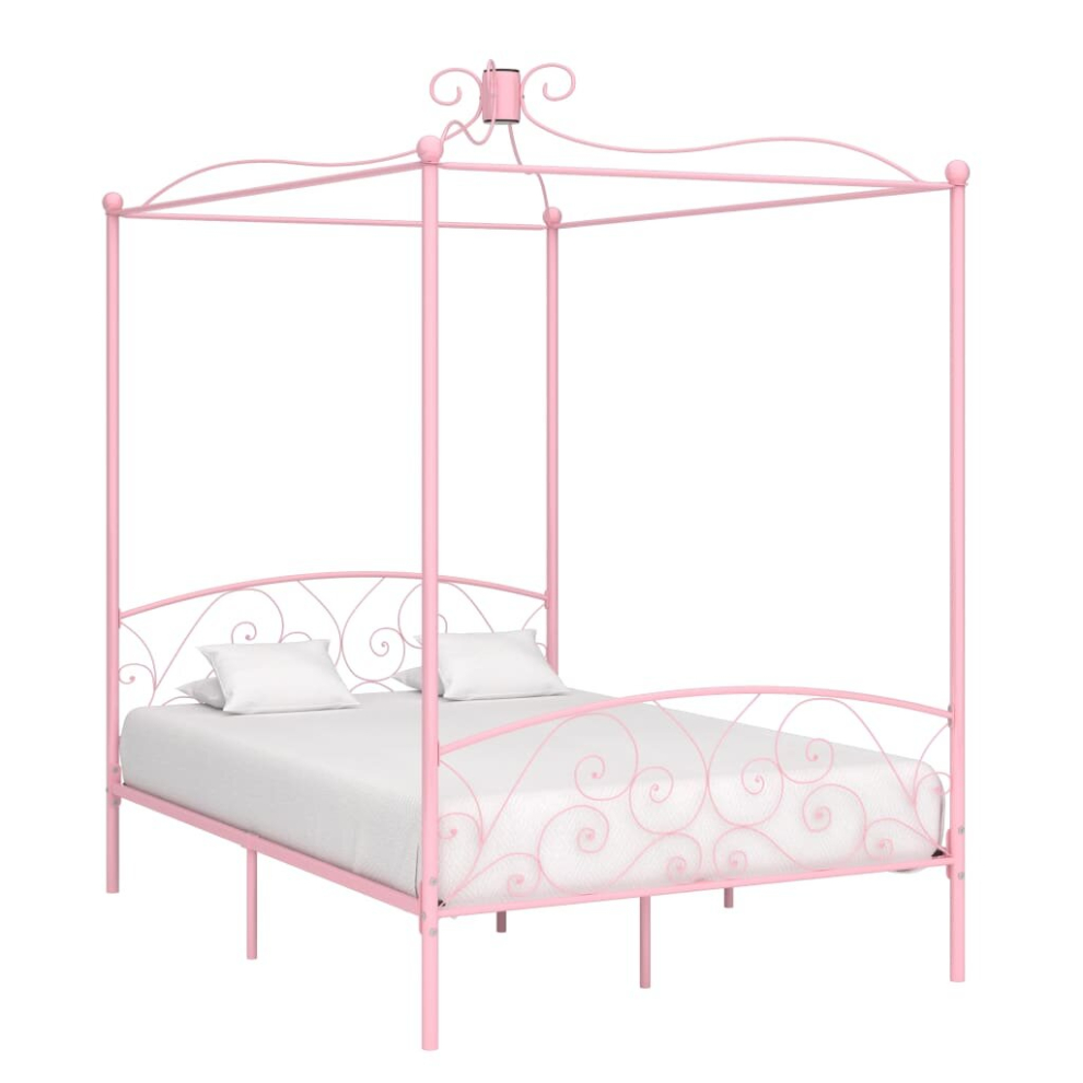 vidaXL Canopy Bed Frame Pink Metal 120x200cm Bedroom Double Beds Furniture