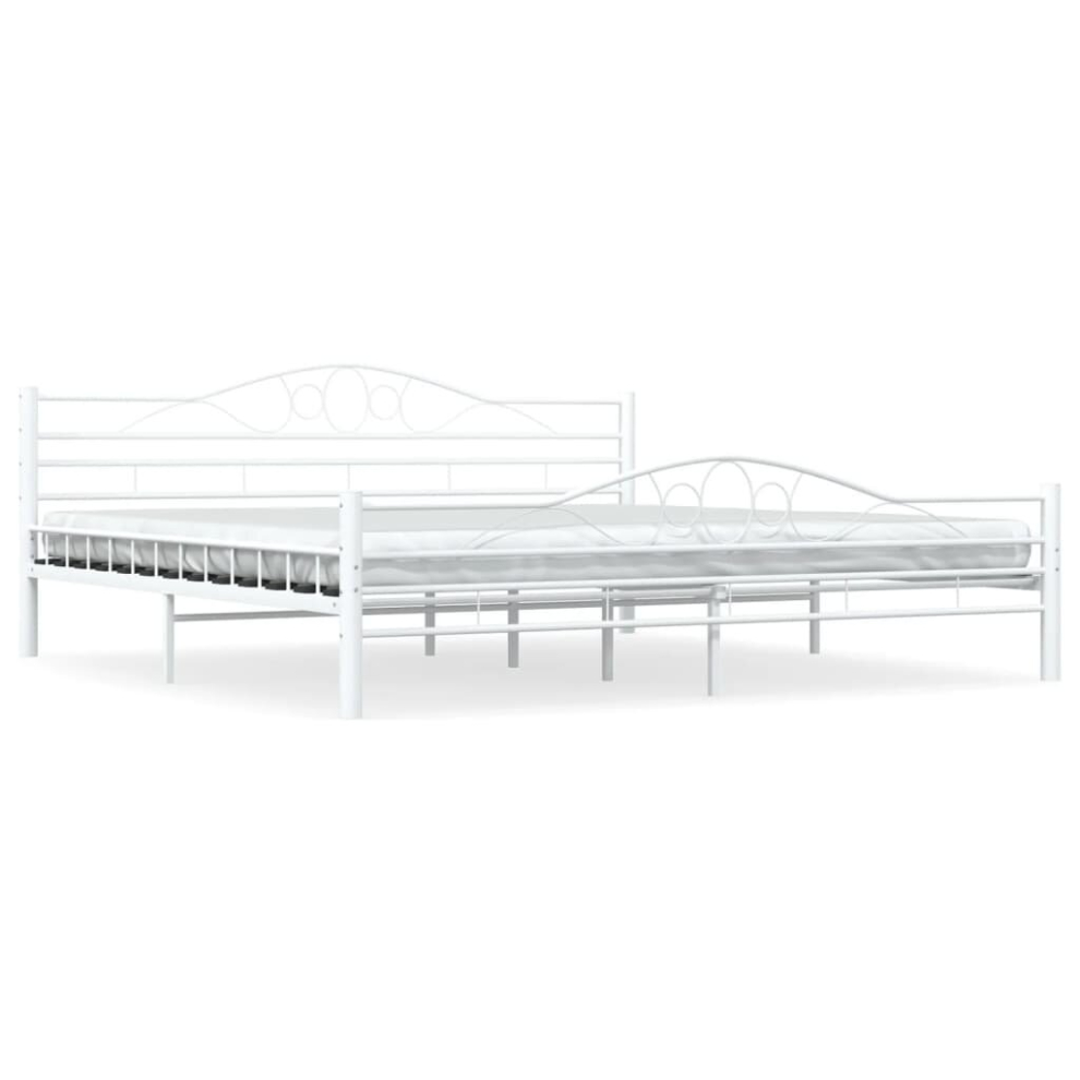 vidaXL Bed Frame White Metal 6FT Super King Double Bedroom Bed Slatted Base