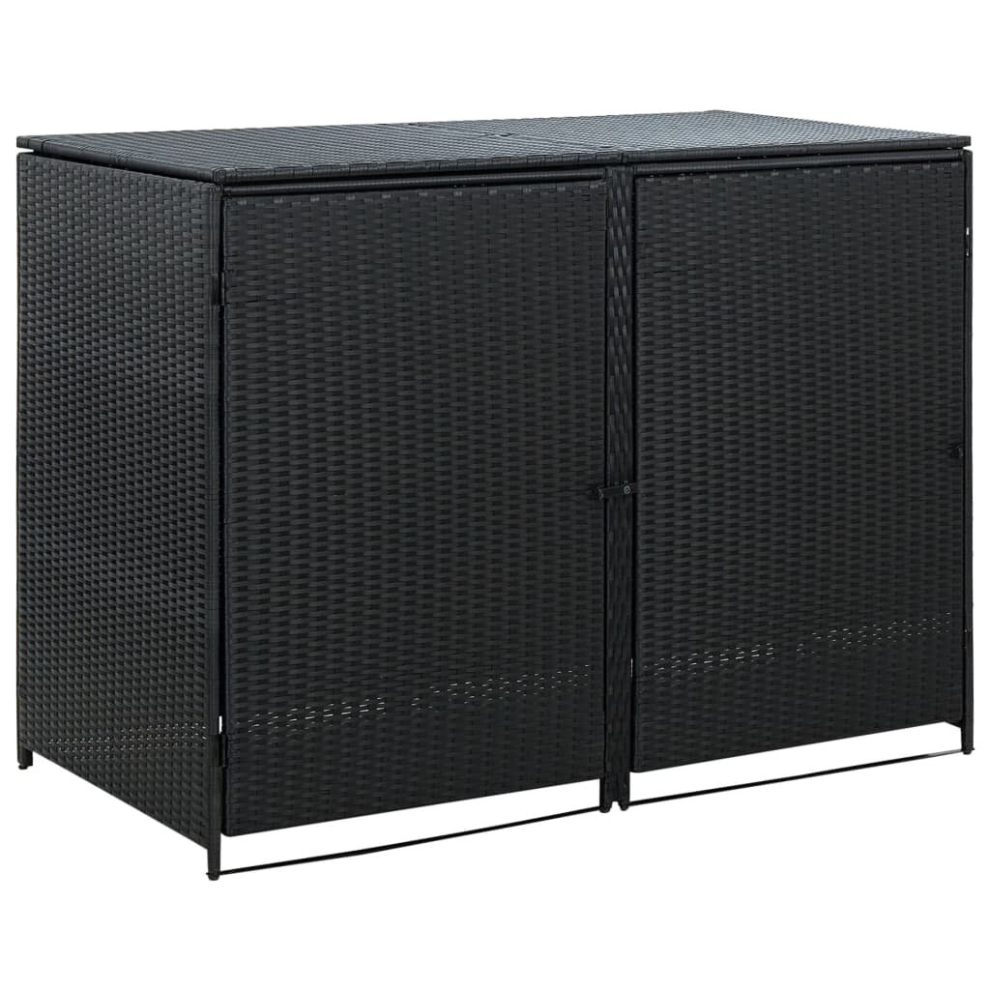 vidaXL Double Wheelie Bin Shed Poly Rattan Black 148x80x111cm Garden Hider Box