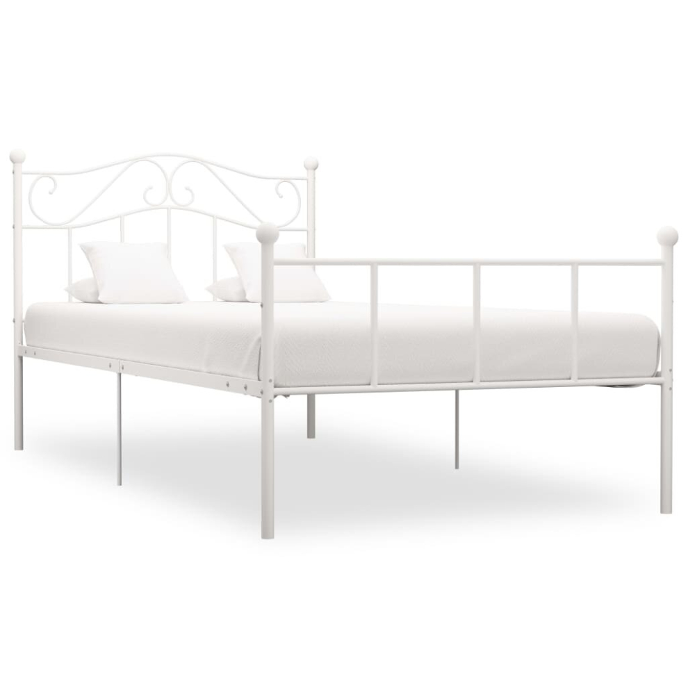 Vidaxl Bed Frame White Metal 100Cm Elegant Classic Solid Bedroom Furniture