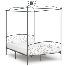 vidaXL Canopy Bed Frame Grey Metal 120x200cm Bedroom Double Beds Furniture