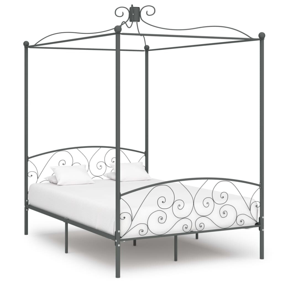 vidaXL Canopy Bed Frame Grey Metal 120x200cm Bedroom Double Beds Furniture