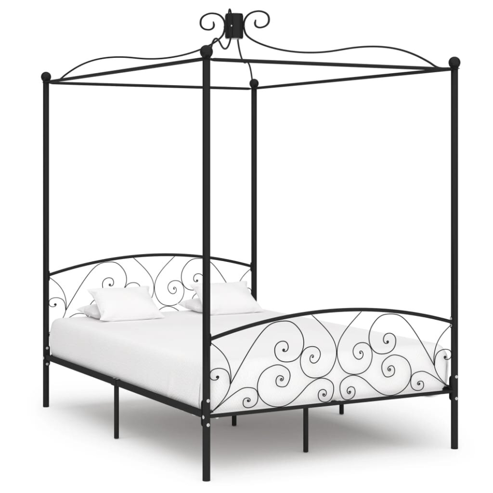 vidaXL Canopy Bed Frame Black Metal 120x200cm Bedroom Double Beds Furniture