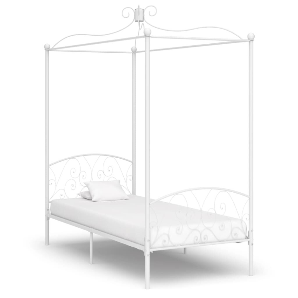 vidaXL Canopy Bed Frame White Metal 100x200cm Bedroom Single Beds Furniture