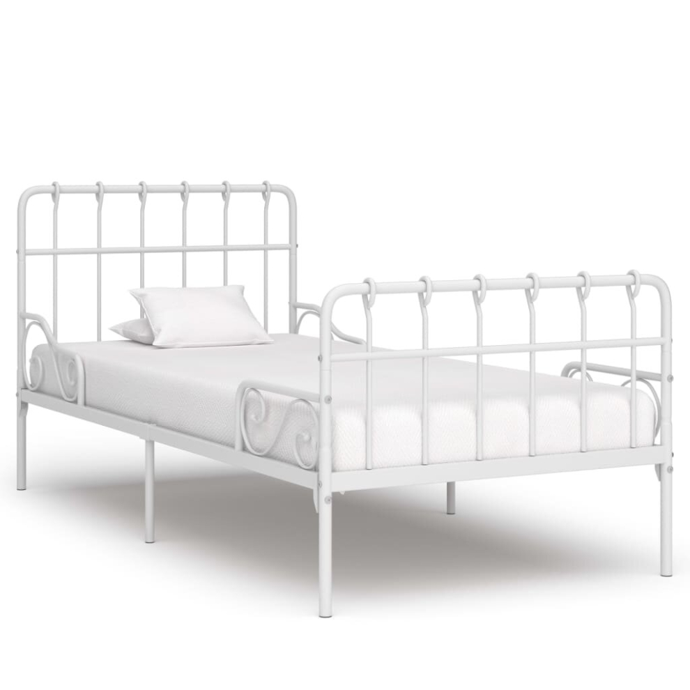 vidaXL Bed Frame with Slatted Base White Metal 90x200cm Bedroom Single Beds