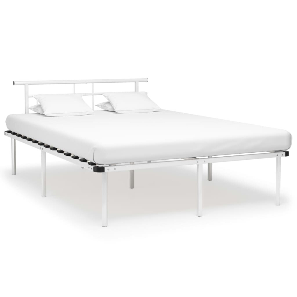 Vidaxl Bed Frame White Metal 140X200 Cm Modern Bedroom Sleeping Furniture Home
