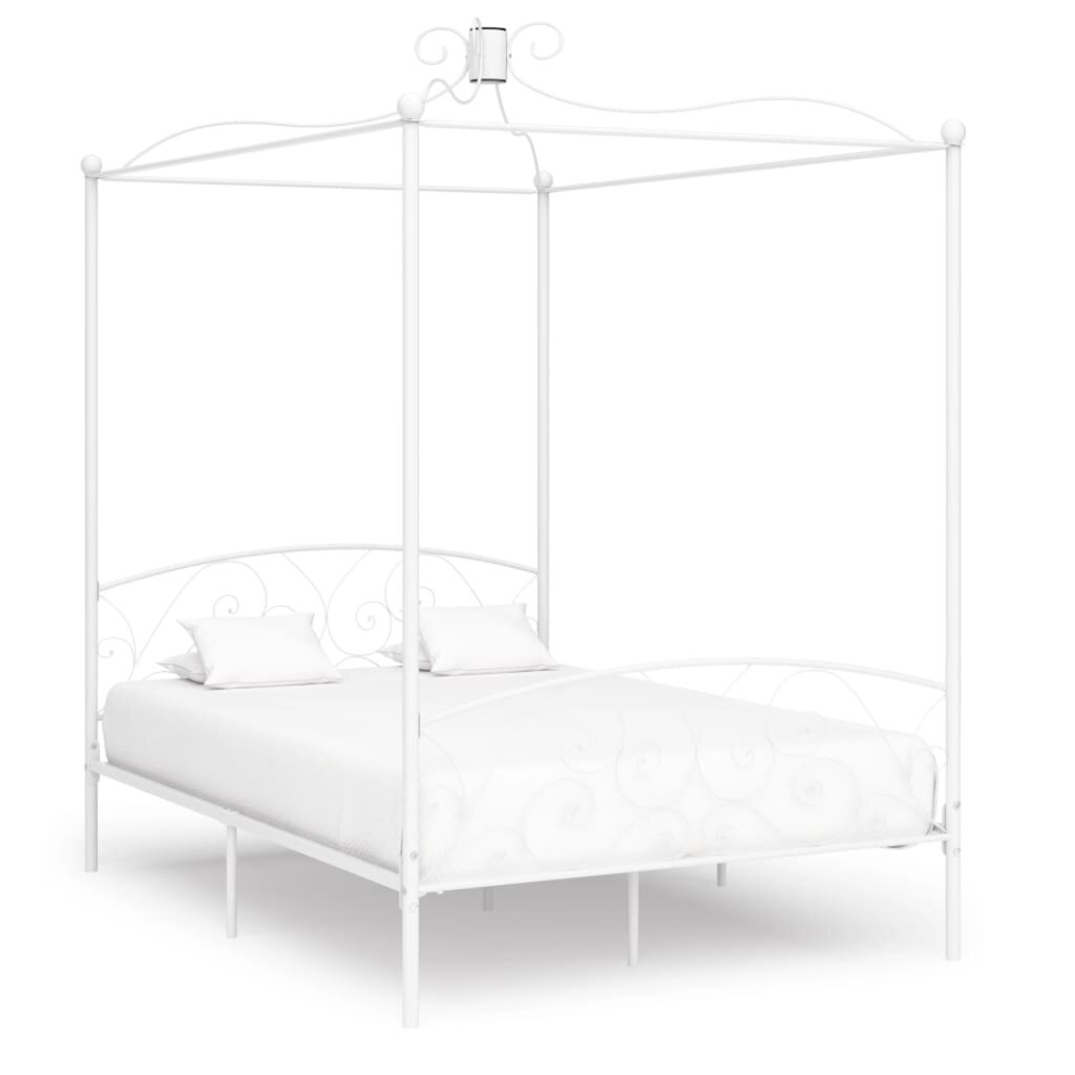 vidaXL Canopy Bed Frame White Metal 140x200cm Bedroom Double Beds Furniture