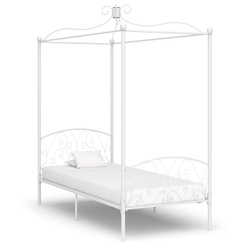 vidaXL Canopy Bed Frame White Metal 90x200cm Bedroom Single Beds Furniture