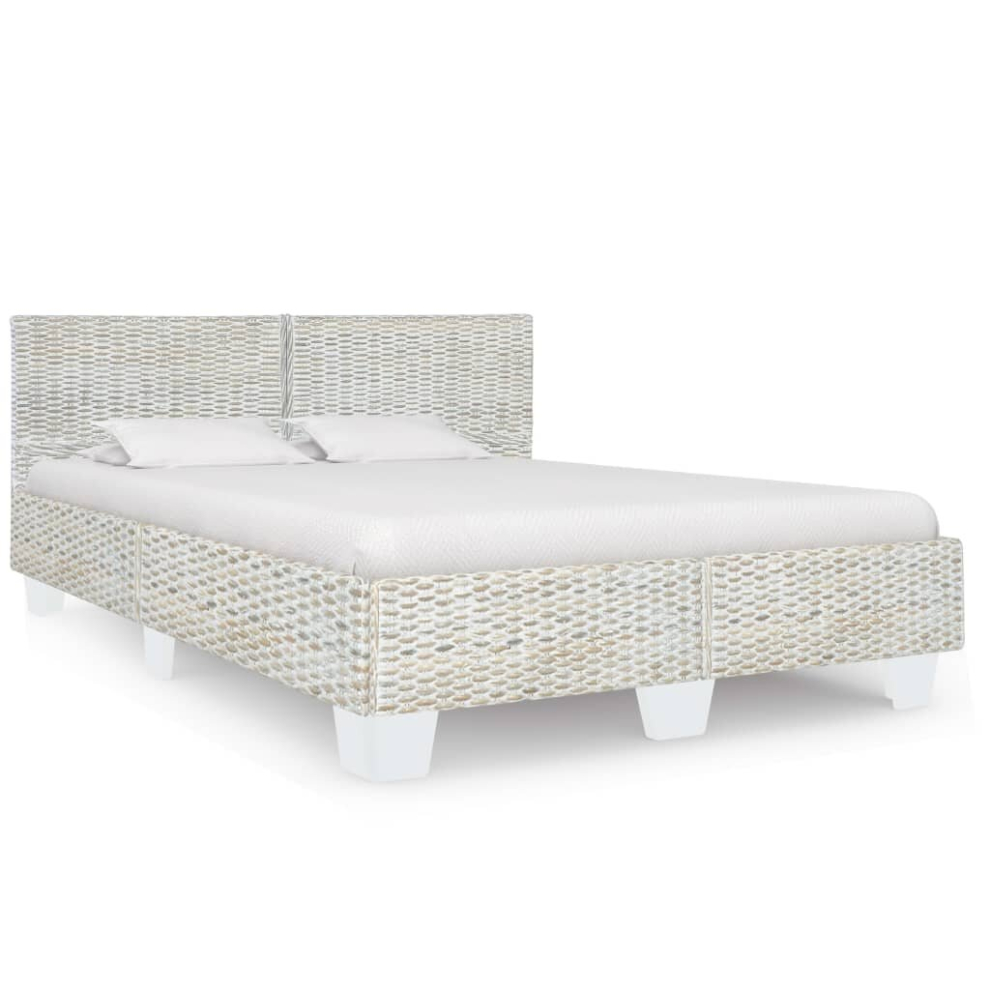 vidaXL Bed Frame Grey Natural Rattan 160x200cm Double Bed Bedroom Furniture