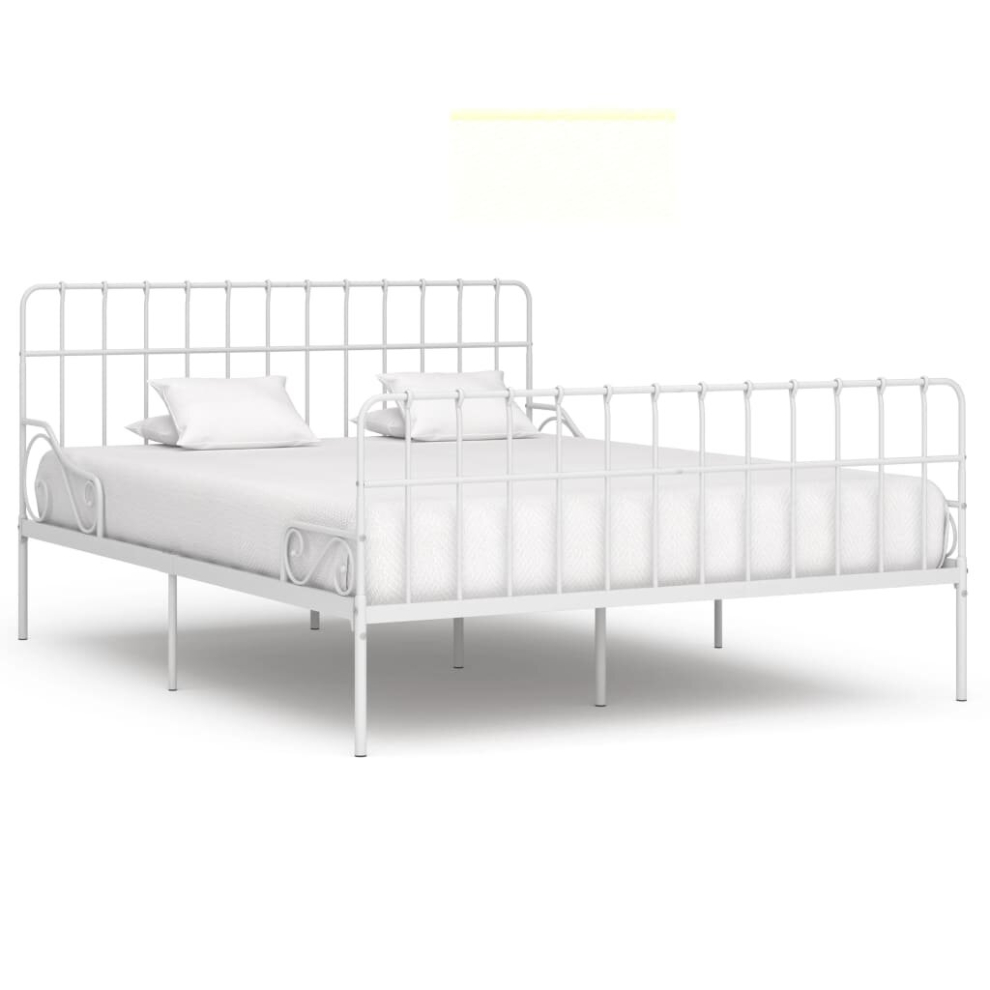 vidaXL Bed Frame with Slatted Base White Metal 200x200cm Bedroom Furniture