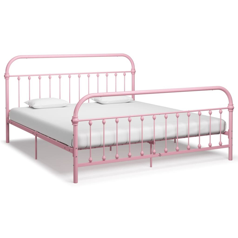 Vidaxl Bed Frame Bed Base Mattress Foundation Pink Metal 180X200 Cm Super King