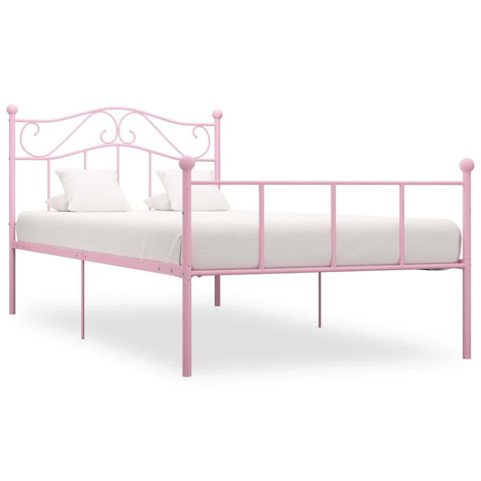 vidaXL Bed Frame Pink Metal 100cm Elegant Classic Solid Bedroom Furniture