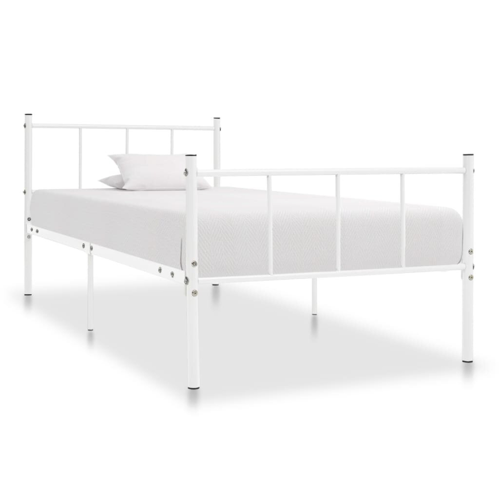 vidaXL Bed Frame White Metal 90x200cm Bedroom Furniture Classic Accessory