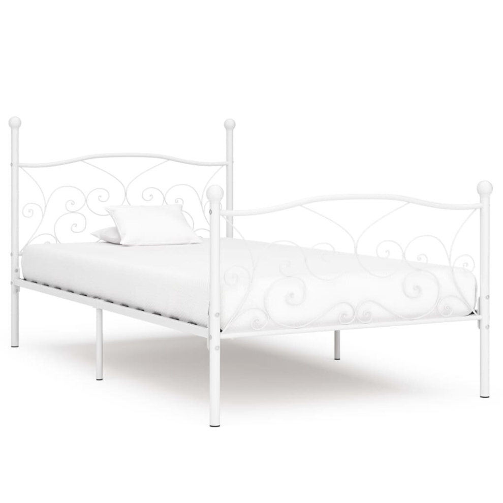 vidaXL Bed Frame with Slatted Base White Metal 100x200cm Bedroom Furniture