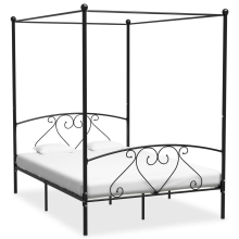 vidaXL Canopy Bed Frame Black Metal 140x200cm Bedroom Double Beds Furniture